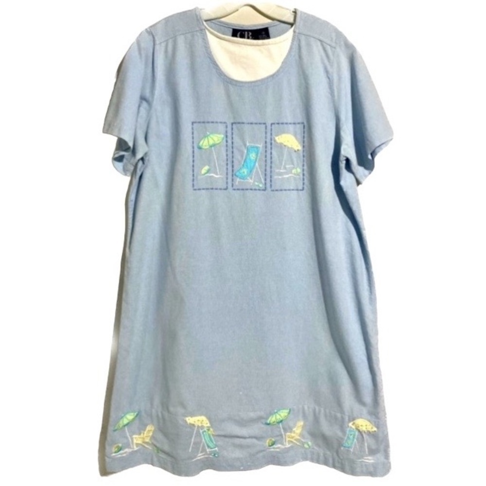 C.B. Casual Vacation Beach Embroidered Shift Dress, Size 1X, 100% Cotton Coastal